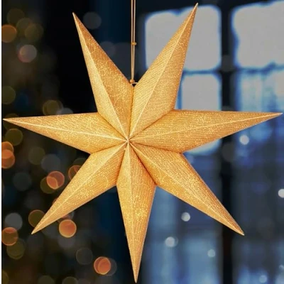 Afbeelding van BRUBAKER 60 cm Kerstster voor Binnen Adventster met E14 Voet om op te Hangen Raamverlichting Ster Set 3,5 m Kabel 3D Papieren Decoratie Goud