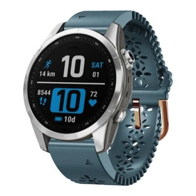 Afbeelding van By Qubix 20mm Quickfit Flower siliconen bandje Grijsblauw Geschikt voor garmin Instinct E (40mm) Fenix 7s 6s 5s 2s Epix Pro Gen 2 (42mm)