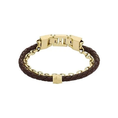Afbeelding van Fossil heren Armband van gevlochten leer JF04555710 in de kleur Goud