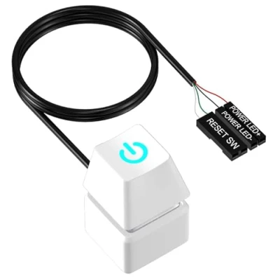 Afbeelding van pc stroomschakelaar, desktopcomputerschakelaar, externe power knop met ledlicht, 1,8 m verlengkabel (wit)