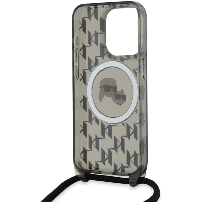 Afbeelding van CG Mobile Karl Lagerfeld KLHMP15LHCKLCK Hoes voor iPhone 15 Pro 6,1&quot; Zwart hardcase IML Crossbody Monogram &amp; Choupette Head