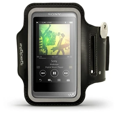 Afbeelding van iGadgitz Reflecterende Zwarte Sport Jogging Gym Armband voor Sony Walkman NW A35 A40 A45 MP3 speler met Sleutel Slot