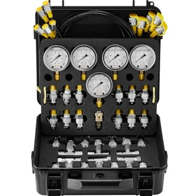 Afbeelding van Hydraulische druktestset, 10/100/250/400/600 bar, 5 meters 13 koppelingen 14 T connectoren testslangen, graafmachine testmeterset met draagtas voor graafmachinetractorenmachines
