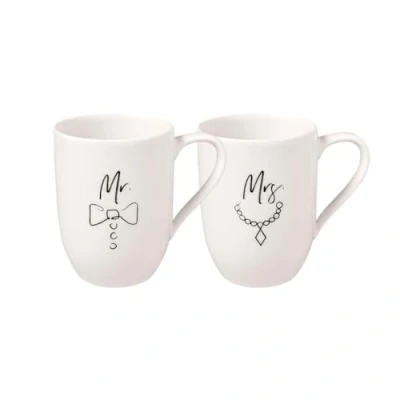 Afbeelding van Villeroy &amp; Boch Statement bekerset Mr and Mrs 2dlg., 280ml, Premium porselein, wit