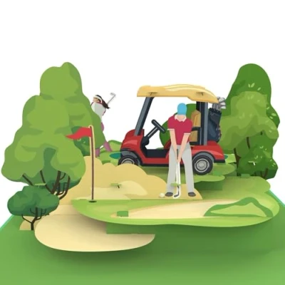 Afbeelding van MOKIO® Pop Up Kaart Golf 3D wenskaart voor een verjaardag, Verjaardagskaart golfers