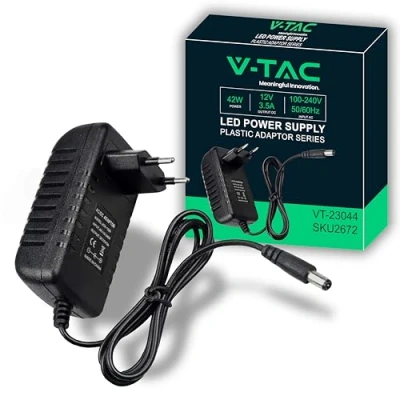 Afbeelding van V TAC Voeding 12 42 W 3,5 A voor camera&#039;s, ledstrips, modem, volt plug &amp; play met stekker beeldschermen en elektronische apparaten ingang AC 100 240 50/60 Hz