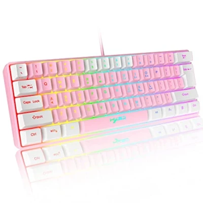 Afbeelding van 60% bedraad RGB gamingtoetsenbord, 61 toetsen draagbaar mini compact toetsenbord met 11 Chroma achtergrondverlichting, zwevende ABS toetsenkap, volledige anti ghosting toetsen, mechanisch USB voor pc Windows roze wit