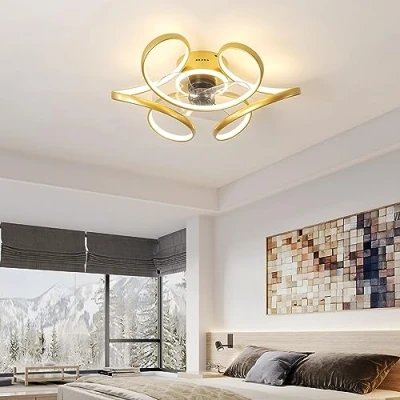 Afbeelding van KeLuKes 45 cm plafondventilatoren met verlichting DC omkeerbare ventilator licht plafond stil dimbaar 6 snelheden inbouw lampen voor slaapkamer woonkamer, goud