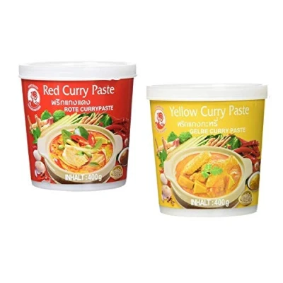 Afbeelding van Cock Merk probeerset currypasten 2 pack (2 x 400g) soorten, elk 1 blik rood, geel currypasta