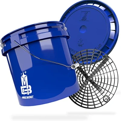Afbeelding van Magic Bucket Autohandwasbundel, wasemmer met bijpassende emmerdeksel, ca. 13 liter, Grit Guard emmerinzetstuk vuilzeef, wasset, blauw/zwart