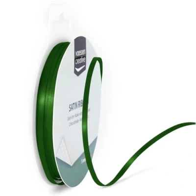 Afbeelding van Vaessen Creative Satijnen lint 3 mm x 10 m donkergroen, lint, decoratief linten om te knutselen, stoffen voor bruiloft, doop en verjaardagscadeaus