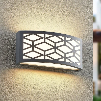 Afbeelding van Lindby Jakari LED buitenwandlamp, hoekig, patroon