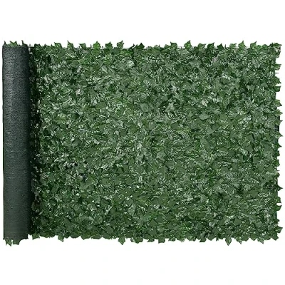 Afbeelding van VEVOR JNF007 Privacy 1,5 x 3 m kunstmatig wandscherm, groen klimophek met gaasdoek achterkant en versterkte verbinding, kunsthagen wijnstokbladdecoratie voor buiten, tuin, binnenplaats, balkon,