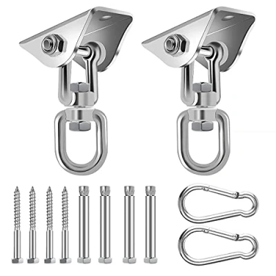Afbeelding van SWAWIS 2 stuks plafondhaken voor hangstoel, 360 graden schommelhaken, 450 kg capaciteit, plafondhaken, schommels, zware belasting, plafondhouder beton, hout, yoga, hangmat, stoel, zandzak, gym