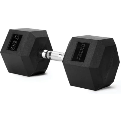 Afbeelding van TREXO Halters 27,5 kg hexagon duurzaam rubber gietijzer voor krachttraining thuis met ergonomische greep stabiel en veelzijdig