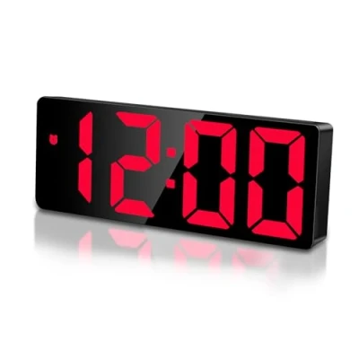 Afbeelding van Sarsumir Digitale wekker, netvoeding, elektrische batterij, wekkers, nachtkastje, voor slaapkamers, kantoor, led kinderwekker met tijd, datum, temperatuur, snooze helderheid, verstelbaar, rood display