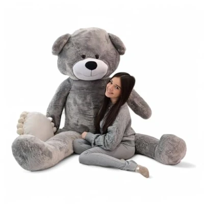 Afbeelding van Odolplusz teddybeer, 220 cm, gigant, grote pluche beer, knuffeldier, dier, XXL, grijs