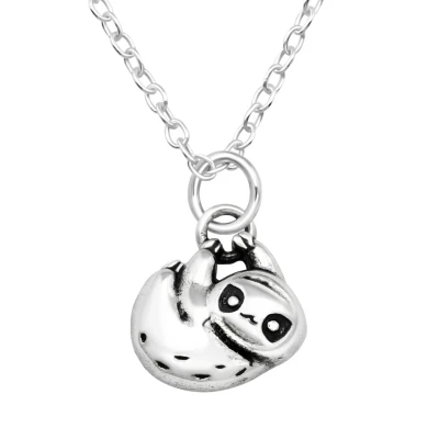 Afbeelding van JoyS Zilveren luiaard hanger 9 mm inclusief ketting 45 cm geoxideerd kinderketting
