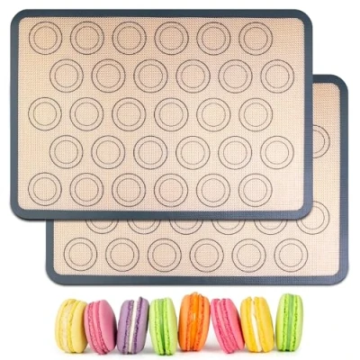 Afbeelding van HOOMIL Bakmat, set van 2 siliconen macarons bakmatten, antislip bakonderlegger, anti aanbaklaag, herbruikbare bakset voor macarons, koekjes, brood, pizzamat