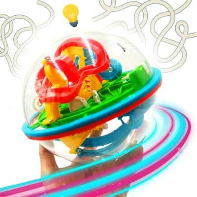 Afbeelding van 3D ballendoolhof met meer dan 100 stappen, doolhofpuzzelbal voor geduld en behendigheid, kinderen volwassenen vanaf 6 jaar, Mad Monkey