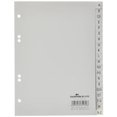 Afbeelding van Durable Tabbladen A5 20 delig bedrukte tabs A Z PP, grijs