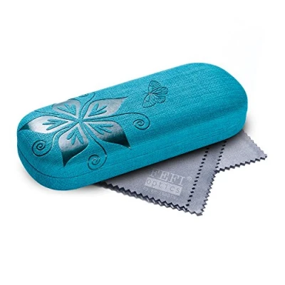 Afbeelding van FEFI Hardcase Brillenkoker Nature reliëf bloemendesign, blauw, M