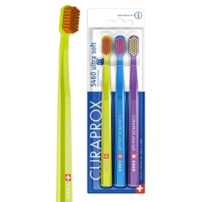 Afbeelding van Curaprox Tandenborstelset CS 5460 3 pack Ultra Soft handtandenborstel voor volwassenen met super zachte curen borstelharen groen, blauw, paars