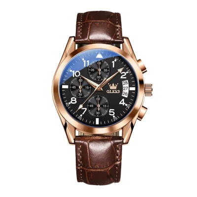 Afbeelding van Olevs herenhorloge Rosé en zwart met datumaanduiding