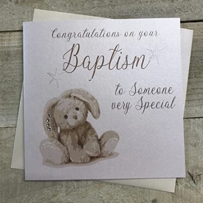 Afbeelding van witte katoenen kaarten N205 Code &quot;Gefeliciteerd met uw doop aan iemand zeer speciaal&quot; Handgemaakte doopkaart