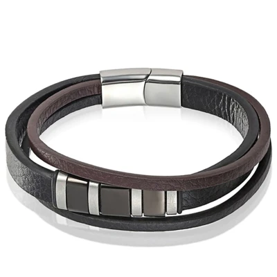 Afbeelding van Mendes heren armband Multi Leer Edelstaal Zwart Bruin 19cm