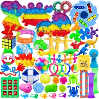 Afbeelding van Edmirfun 64 stuks fidget speelgoedset, sensorische spelletjes, anti angst en stress voor volwassenen kinderen, Push Bubble Twist Cube, kantoor, cadeau eind feest, verjaardag,