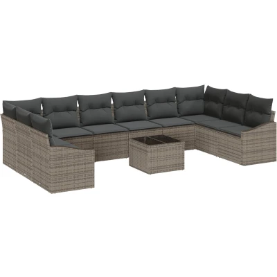 Afbeelding van vidaXL 10 delige Tuin Eettafel Set met Kussens Zwart Poly Rattan