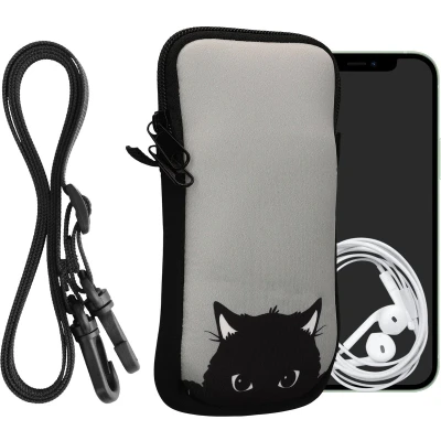 Afbeelding van kwmobile Tasje voor smartphones XXL 7&quot; Hoesje van neopreen in grijs / zwart Phone case met nekkoord design