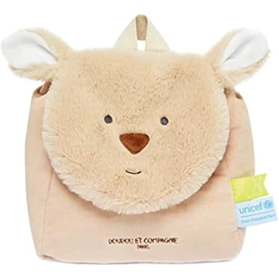 Afbeelding van Doudou et Compagnie Babyrugzak kangoeroe beige 20 x 10 cm Bébé &amp; Moi Unicef DC3833