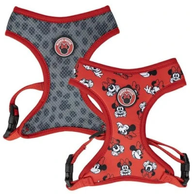 Afbeelding van Minnie Mouse hondenharnas, maat XS/S, grijs en rood, verstelbaar 100% polyester, origineel product, ontworpen in Spanje