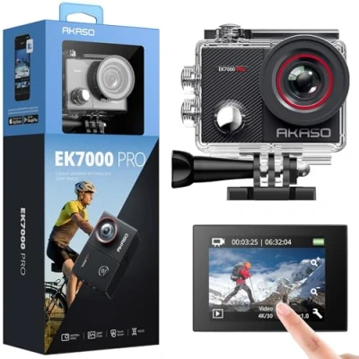 Afbeelding van AKASO Actie Camera 4K/30FPS 20MP, Action wifi, 40M onderwatercamera, waterdicht, ultra HD touchscreen, instelbaar, groothoek, EIS met 2,4G afstandsbediening en 25 accessoires EK7000 Pro