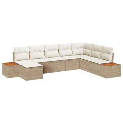 Afbeelding van vidaXL 8 delige tuinsofa set met kussens beige poly rattan acacia