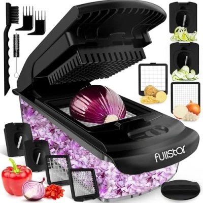 Afbeelding van Groentehakselaar Groentesnijder Veggie Ui Salade Voedsel Chopper Handleiding Aardappelversnipperaar Vegetarische en Dicer Keukengereedschap &amp; Gadgets (4 in 1 zwart)