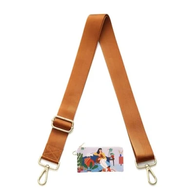 Afbeelding van Senral brede portemonnee vervangingsriemen. Crossbody gestreepte vervangingsriem. Schouderriem met goudkleurige haken (grasgroen)