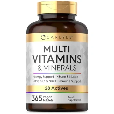 Afbeelding van Multivitaminen en mineralen hoge dosering 28 essentiële actieve vitamines voor Mannen Vrouwen 365 vegan tabletten Multivitamin and Minerals Complex bij Carlyle
