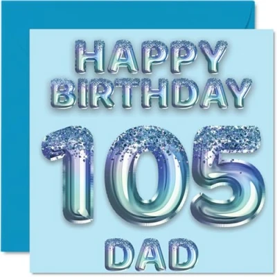 Afbeelding van 105e verjaardagskaart voor papa blauwe glitter feestballonnen gelukkige verjaardagskaarten 105 jaar oude vader van zoon dochter, 145 mm x verjaardag wenskaarten cadeau