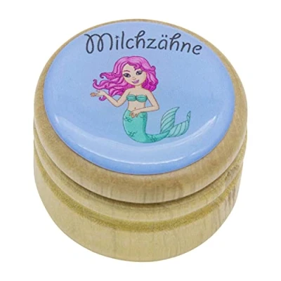 Afbeelding van GICO Melktanddoos, tandendoos, melktanden, fotodoos met diverse motieven van hout voor jongens en meisjes draaisluiting, 44 mm (zeemeermin)