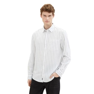 Afbeelding van TOM Tailor Gestreiftes MIT Struktur Overhemd, Heren, Maat: XL, White dobby stripe