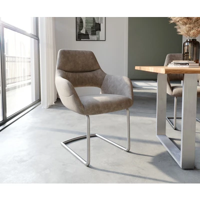 Afbeelding van sledemodel Yago Flex met armleuning rond roestvrij staal taupe vintage