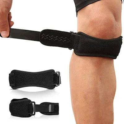 Afbeelding van 2 Pack Verstelbare Kniebrace, AGPTEK Kniebeschermer voor Peesontlasting Tendinitis, Tennisgewrichtstabilisatie, Hardlopen, Springen, Honkbal, Klimmen ect, Zwart