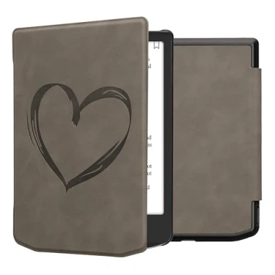 Afbeelding van kwmobile e reader hoesje compatibel met Pocketbook Verse/Verse Pro/Vivlio Light/Light HD Kunstleren ereader cover stand Brushed Hart in grijs