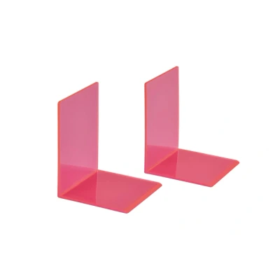 Afbeelding van Boekensteun MAUL 10x10x13cm acryl set 2 neon rood transparant