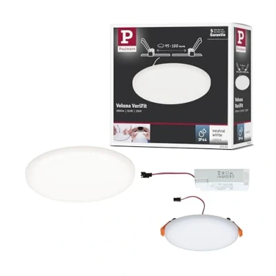 Afbeelding van Paulmann 92391 LED paneel inbouwlamp Veluna VariFit IP44 125 mm rond incl. 1x8,5 watt plafondlamp satijn kunststof 4000 K