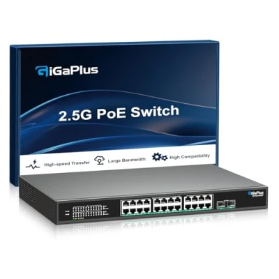 Afbeelding van 24 poorts 2.5G PoE schakelaar, onbeheerd met x 2,5 Gb Base T PoE+@120W + 2X10G SFP uplink, GigaPlus 2.5Gbe IEEE802.3af/at power over ethernet switch