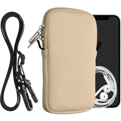 Afbeelding van kwmobile Tasje voor smartphones L 6,5&quot; Hoesje van neopreen in crème Phone case met nekkoord